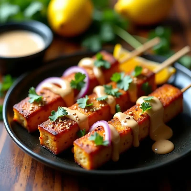 Saté de Tofu con Salsa de Cacahuete y Limón: Receta Indonesia en Airfryer