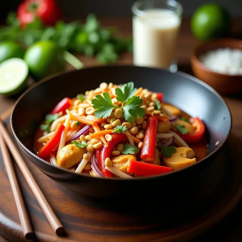 Satué de Pollo con Maní y Verduras: Receta Tailandesa Picante en Wok con Bone Broth