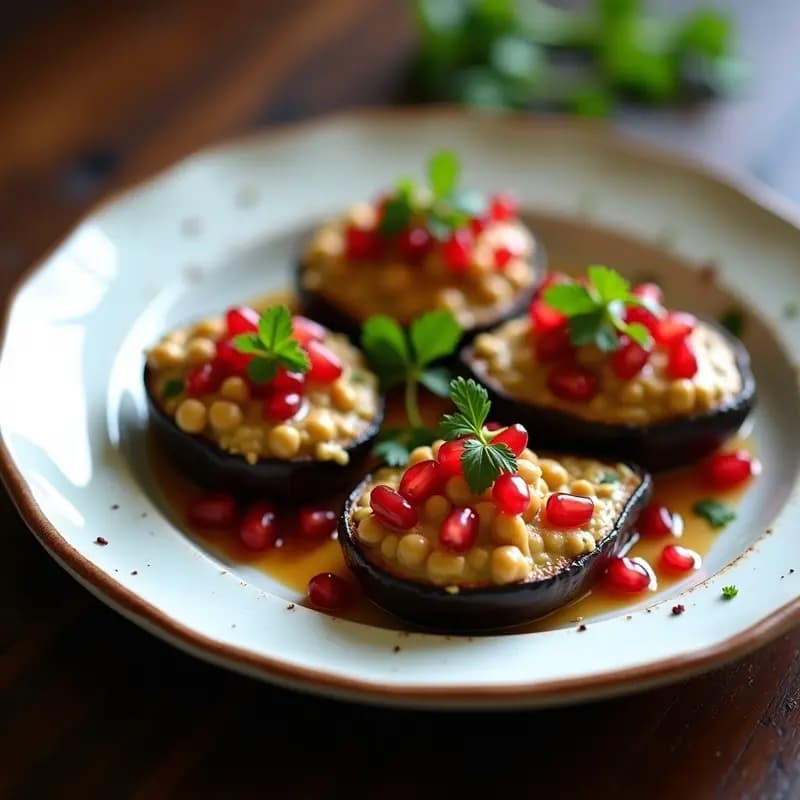 Sbash de Berenjena y Garbanzos con Tahini y Granada: Entrante Libanés Vegano en 15 Minutos