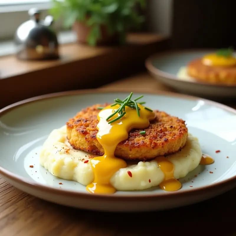 Schnitzel de Berenjena con Puré de Patata y Salsa de Mostaza: Receta Austríaca Vegana