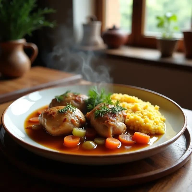 Scondro de Pollo con Ajo y hierbas: Receta Rumana Tradicional en Olla Lenta