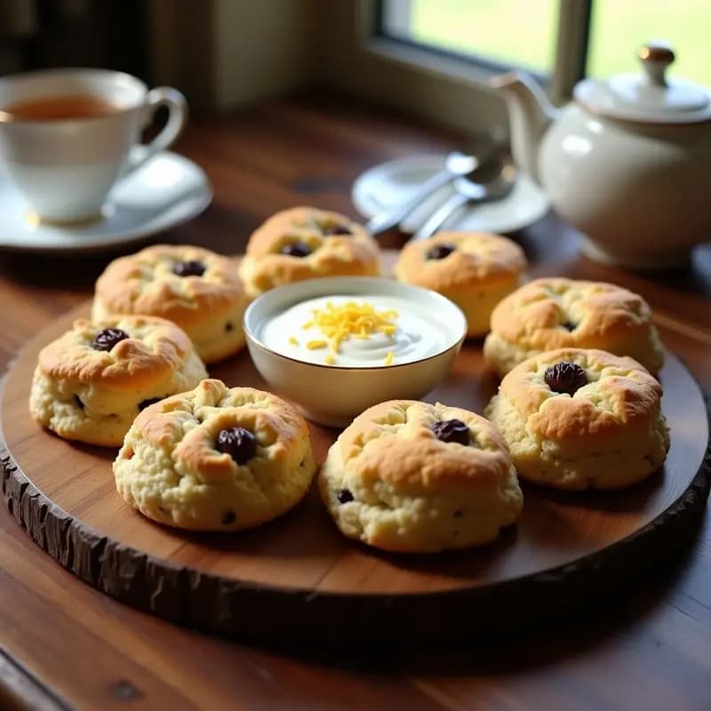 Scones Británicos con Pasas y Crema de Devonshire: Desayuno Inglés Sin Azúcar