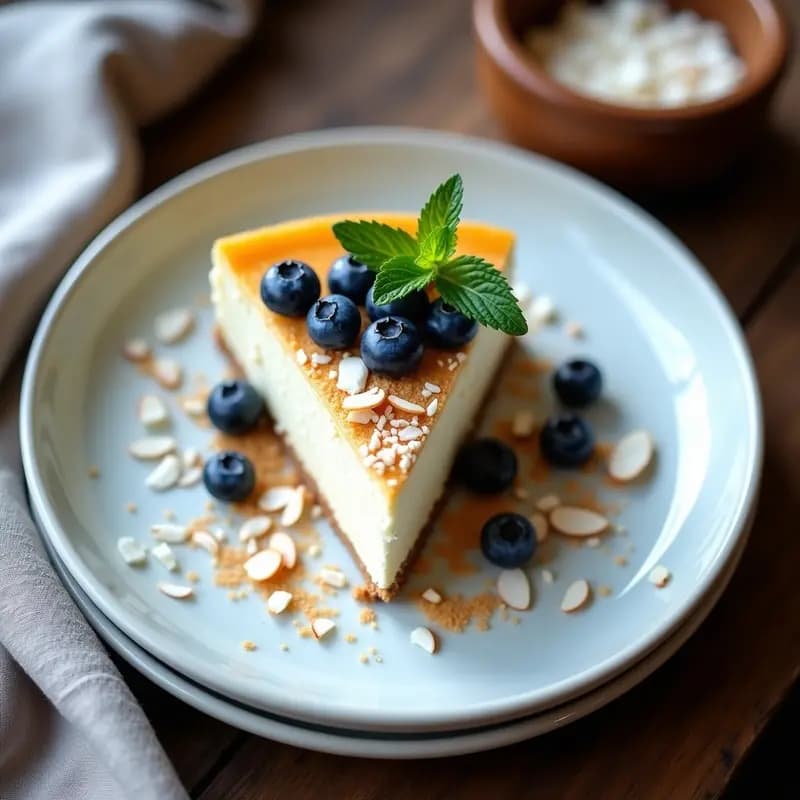 Sernik de Requesón y Arándanos: Postre Polaco Sin Azúcar con Base de Almendras