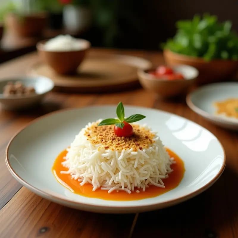 Serundeng indonesio de coco y cacahuetes: Aperitivo crujiente y sin gluten para snacks