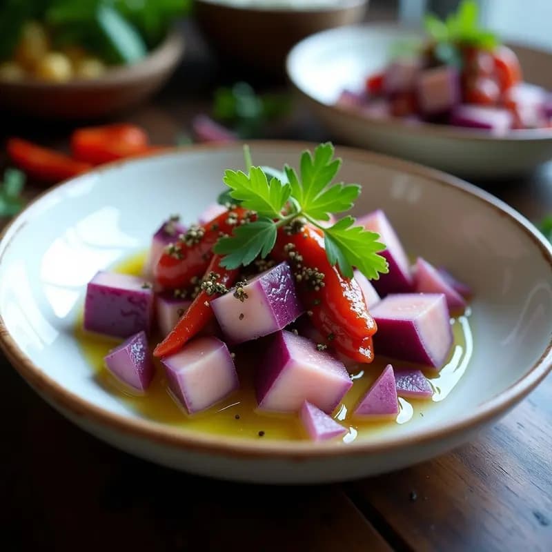 Seviche de Pulpo con Patata Morada y Aceite de Oliva: Receta Española con Toque Peruano