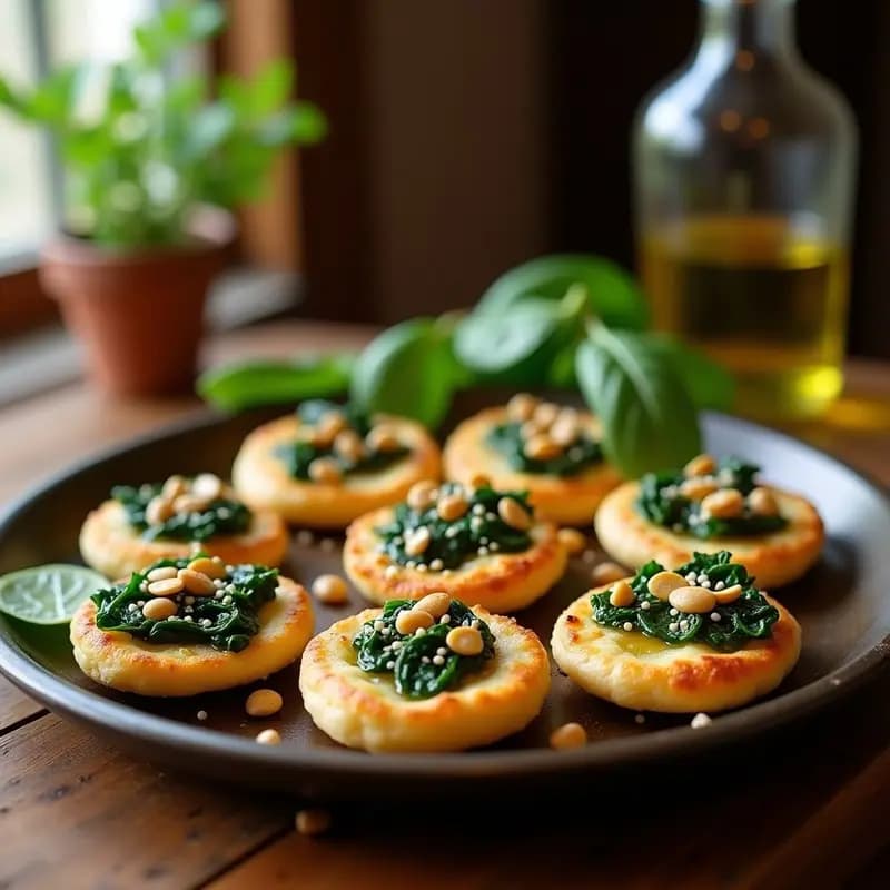 Sfiha Libanesas de Espinacas y Piñones: Mini Pizzas Árabes con Masa de Semolina y Aceite de Oliva