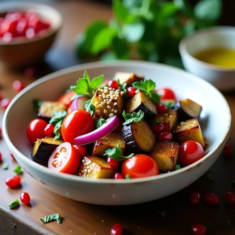 Shakalama de Berenjenas y Tomates con Granado: Ensalada Kurdish Fresca y Ácida
