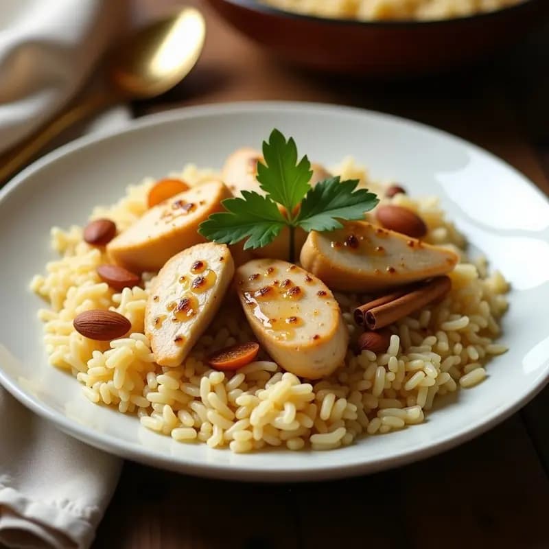 Shakriyya de Pollo y Arroz Basmati: Plato Árabe con Yogur y Especias Dulces