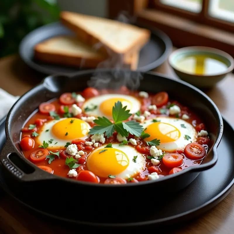 Shakshooka Egipcia con Tomate y Queso Feta: Desayuno Alto en Proteínas en 15 Minutos