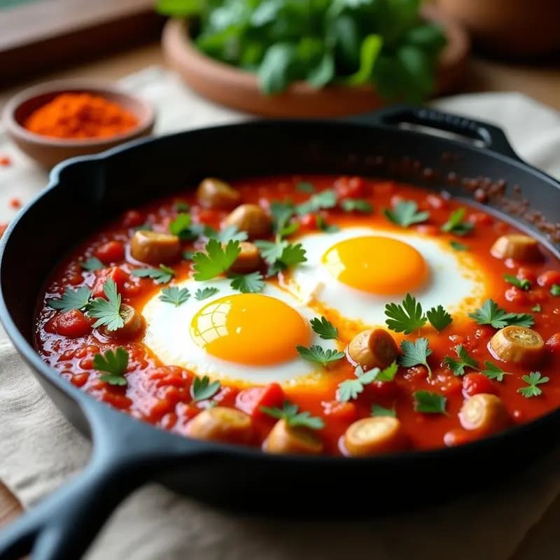 Shakshuka Tunecina con embriones de alcachofa y Huevo: Desayuno Alto en Hierro