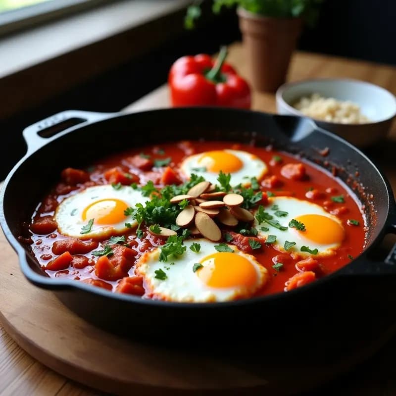 Shakshuka tuninga con Atún y Pimientos Asados: Receta Norteafricana Alta en Proteína