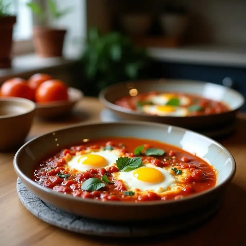 Shakshuka con Berenjena Ahumada: Receta Africana de Huevos en Salsa de Tomate y Pimentón