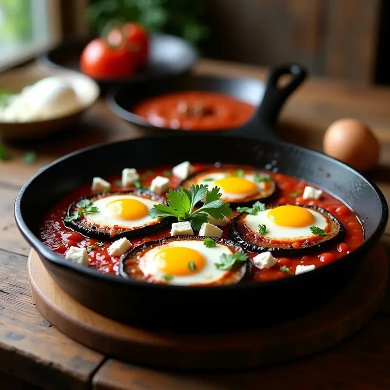 Shakshuka con Berenjenas Asadas y Feta: Receta Líbano-Israelí con Toque Ahumado