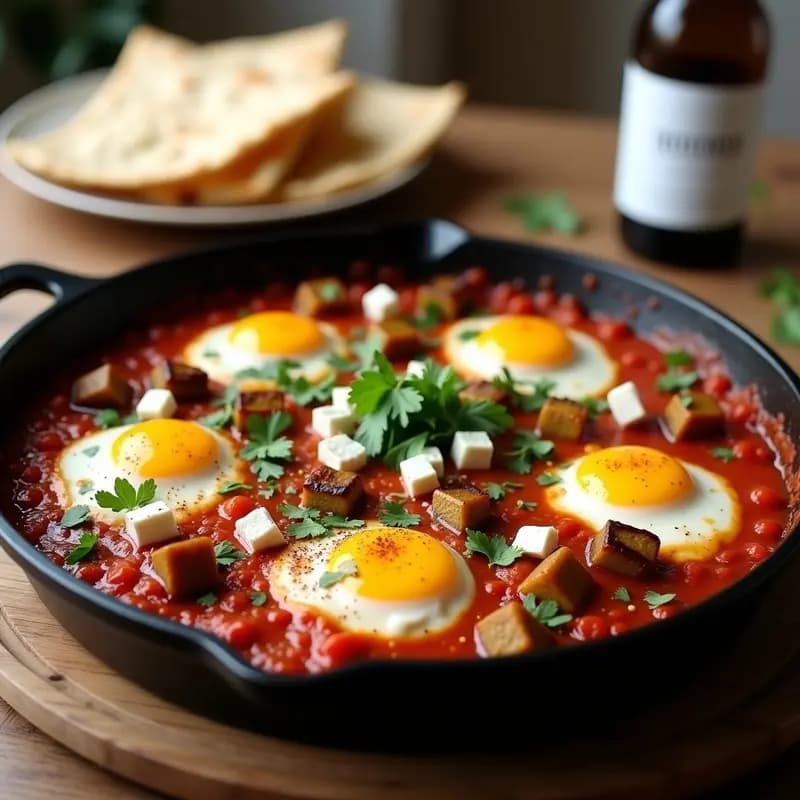 Shakshuka con Berenjena y Feta: Desayuno Árabe Alta en Proteína y Sin Gluten