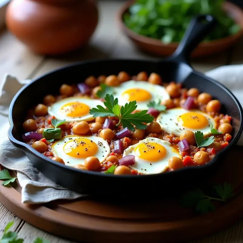 Shakshuka de Berenjena y Garbanzos con Queso Feta: Receta Libro-Arabe Vegetariana en Sartén