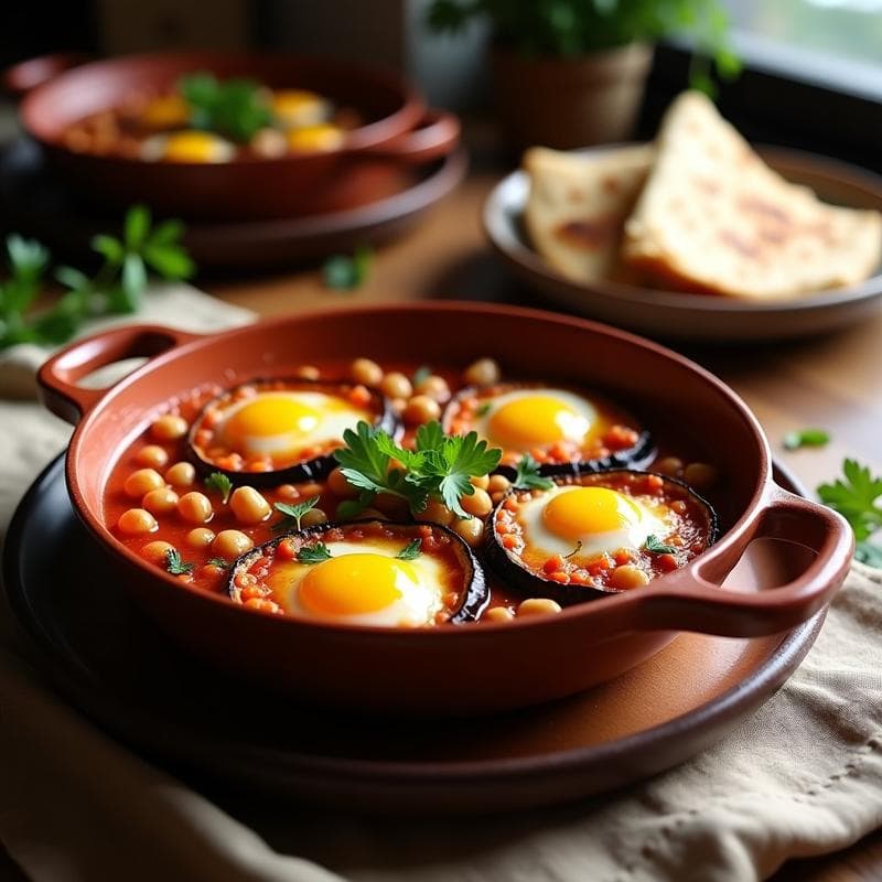 Shakshuka de Berenjenas y Garbanzos: Desayuno Marroquí Sin Huevos y Vegano