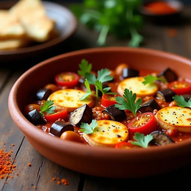 Shakshuka de Berenjenas y Queso Halloumi: Receta Norteafricana Vegana y sin Huevos