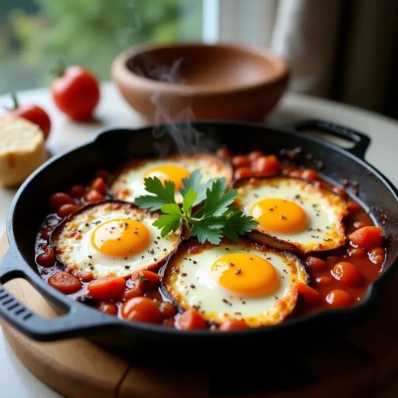 Shakshuka con Berenjena y Queso Halloumi: Desayuno Libanés Vegetariano en Sartén