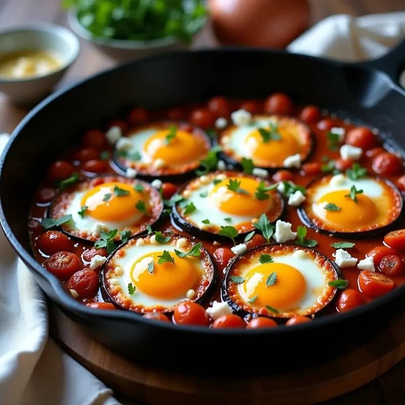 Shakshuka de Berenjena y Huevo de Codorniz: Desayuno Libanés en Sartén Antiadherente