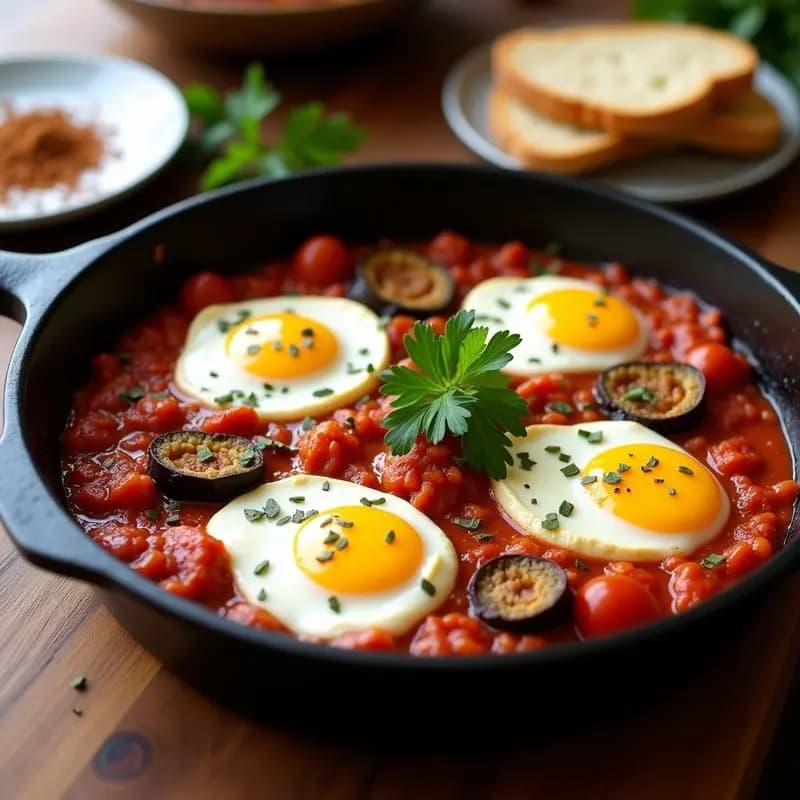 Shakshuka de Berenjena y Queso de Almendras: Desayuno Tunecino Vegano y Sin Lactosa