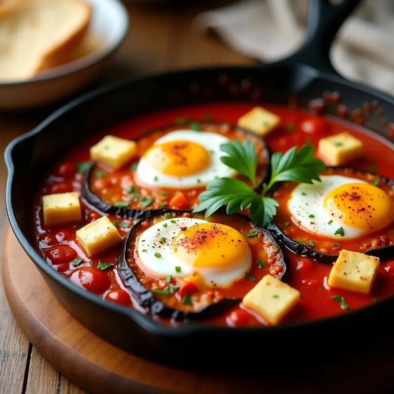 Shakshuka con Berenjena y Queso Halloumi: Receta Israelí Alta en Proteína
