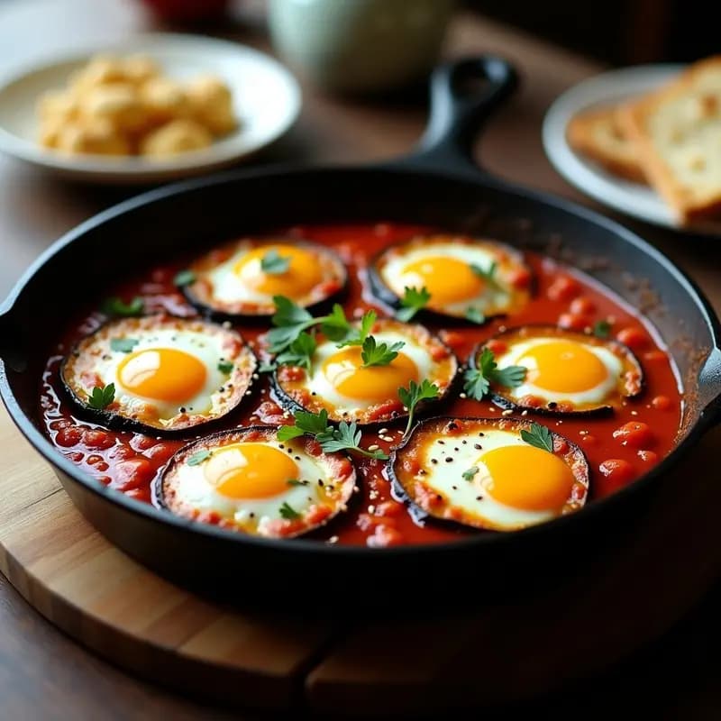 Shakshuka con Berenjenas Asadas y Huevos de Codorniz: Receta Marroquí en Thermomix con Toque Gourmet