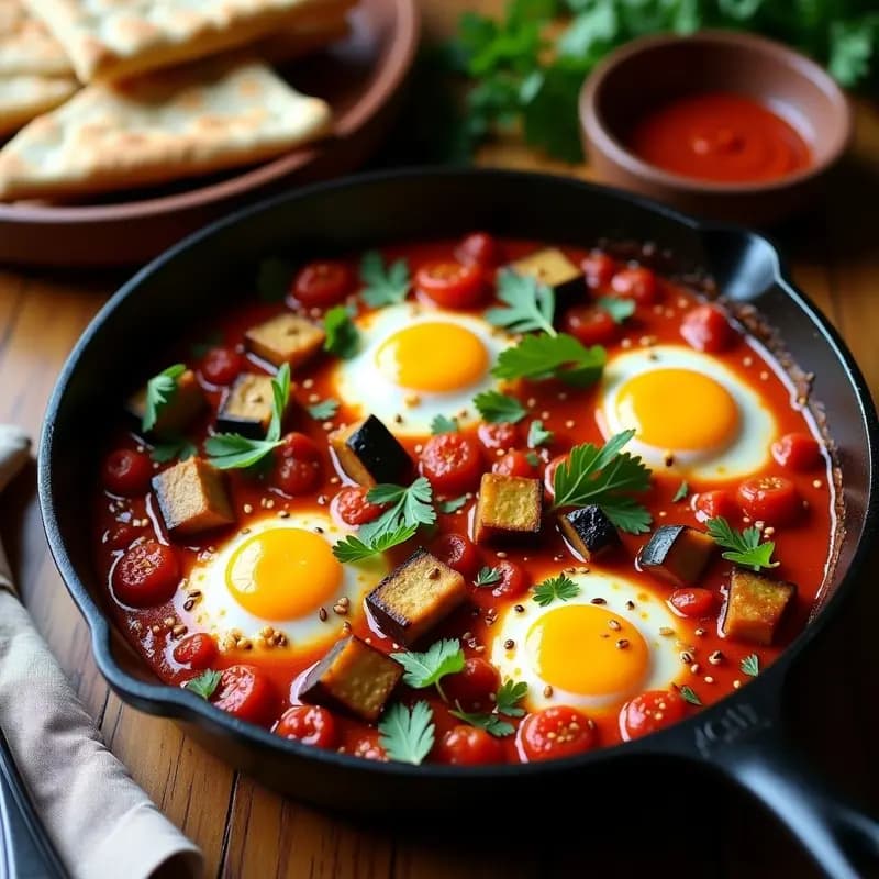 Shakshuka de Berenjena y Tomates Secos: Receta Tunisiana Vegana y Picante