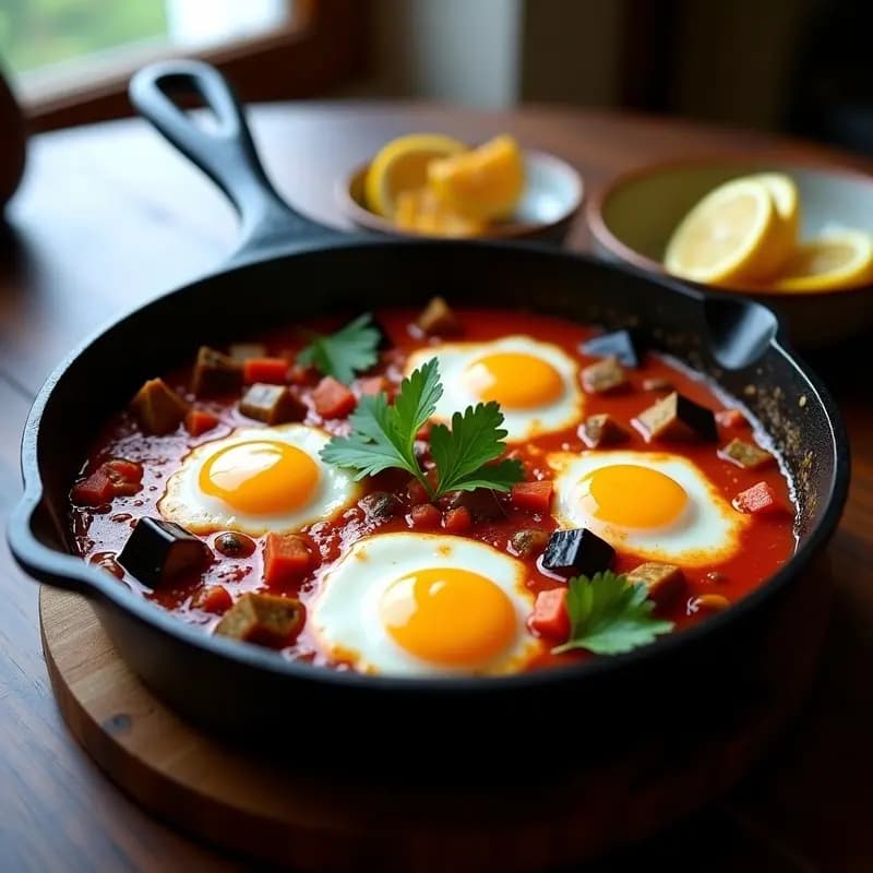 Shakshuka de Berenjena y Txangurro: Receta Marroquí con Toque Gallego en Sartén