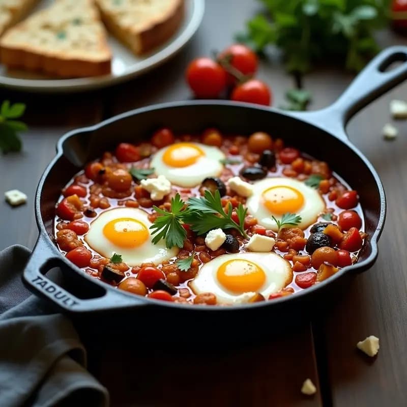 Shakshuka con Berenjenas Ahumadas y Queso Feta: Desayuno Norteafricano Sin Pan