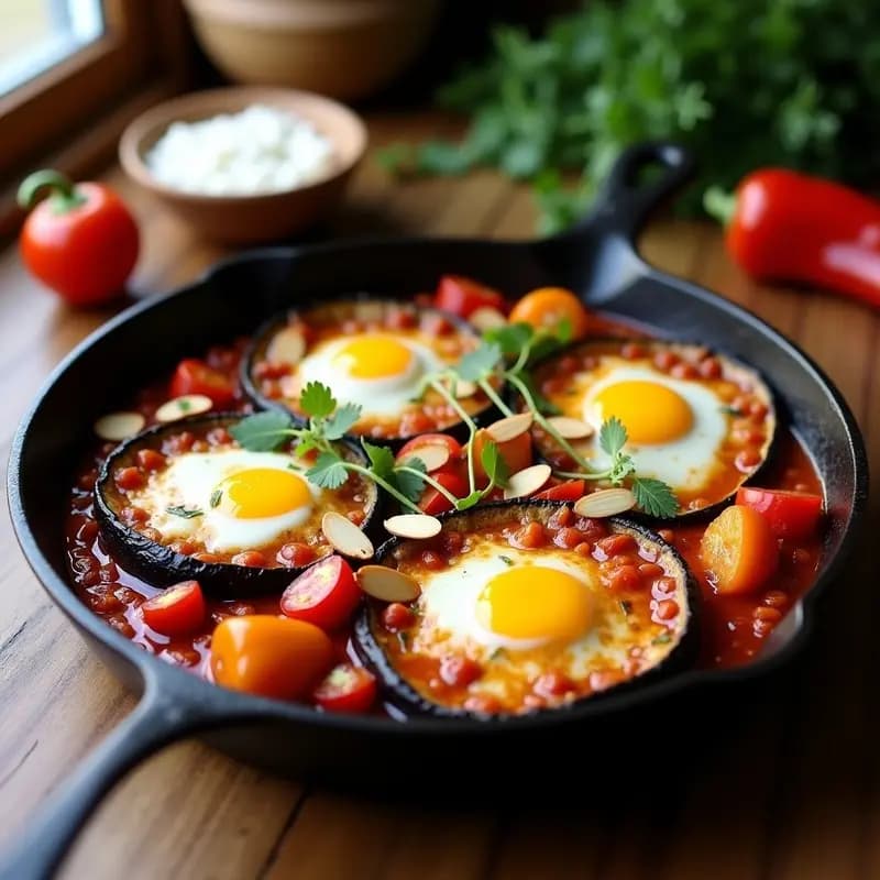Shakshuka de Berenjenas y Pimientos: Receta Marroquí Vegana y Sin Huevos en Sartén