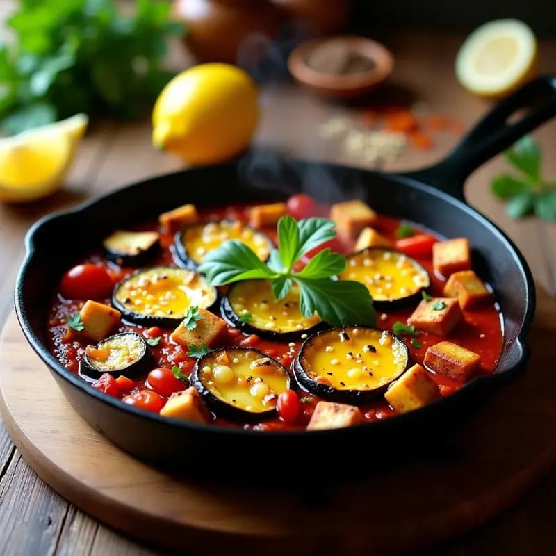 Shakshuka de Calabacín y Berenjena: Versión Vegana con Tofu Desmenuzado y Especias