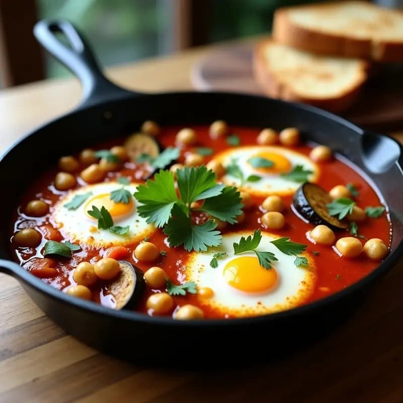 Shakshuka de Calabacín y Berenjena: Desayuno Tunecino Vegano con Toque de Comino
