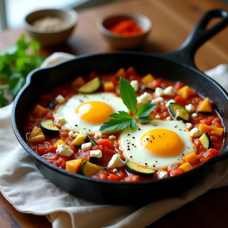 Shakshuka de Calabacín y Feta: Receta Norteafricana con Huevos en 20 Minutos