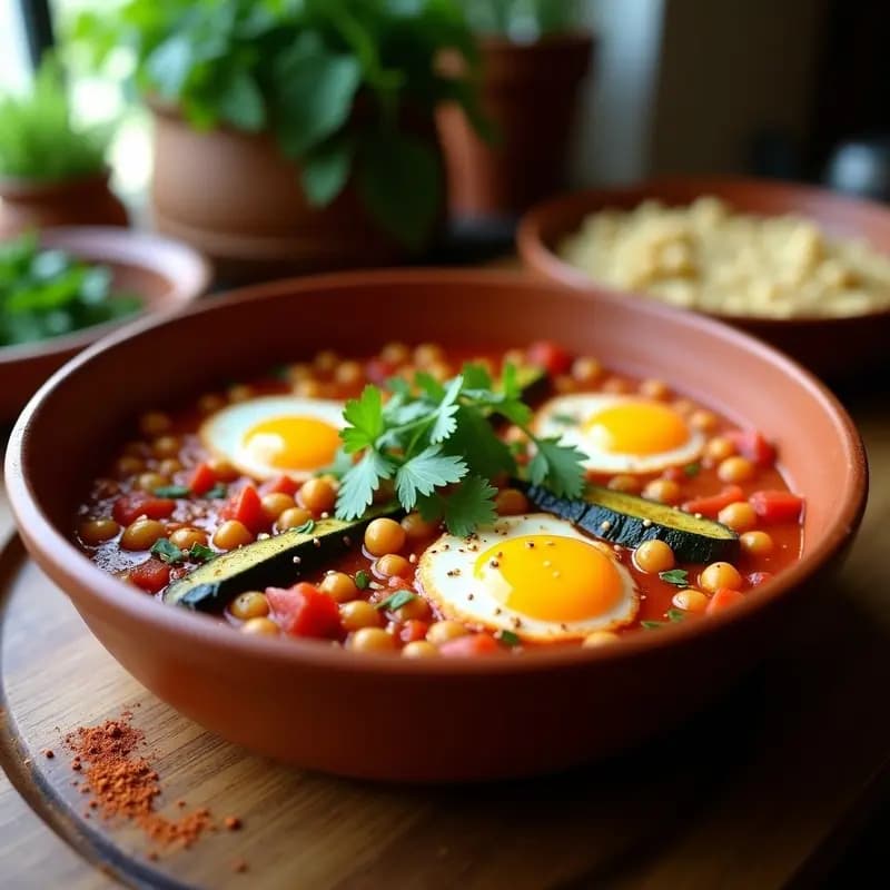 Shakshuka con Calabacín y Garbanzos: Receta Norteafricana Vegana en Olla Rápida
