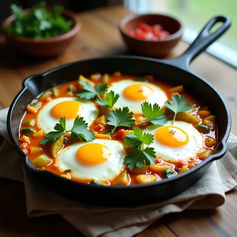 Shakshuka de Calabacín y Pimientos Amarillos: Desayuno Norteafricano Bajo en Calorías