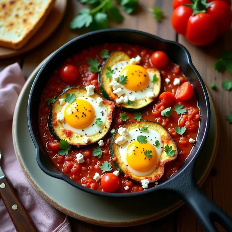 Shakshuka de Calabacín y Queso Feta: Desayuno Norteafricano Vegano en Airfryer