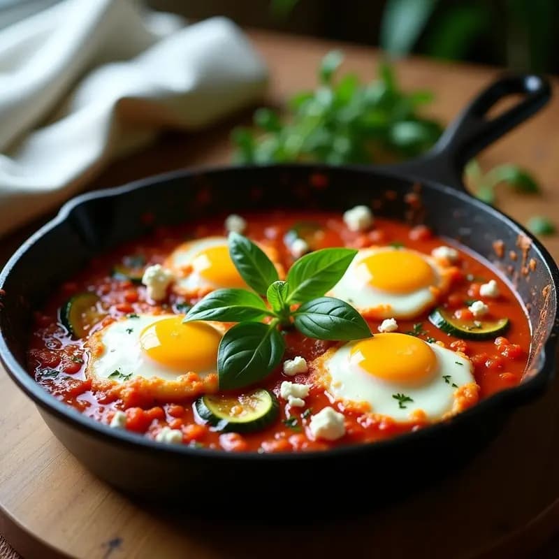 Shakshuka Marseillesa con Calabacín: Receta Francesa de Huevos en Salsa de Tomate
