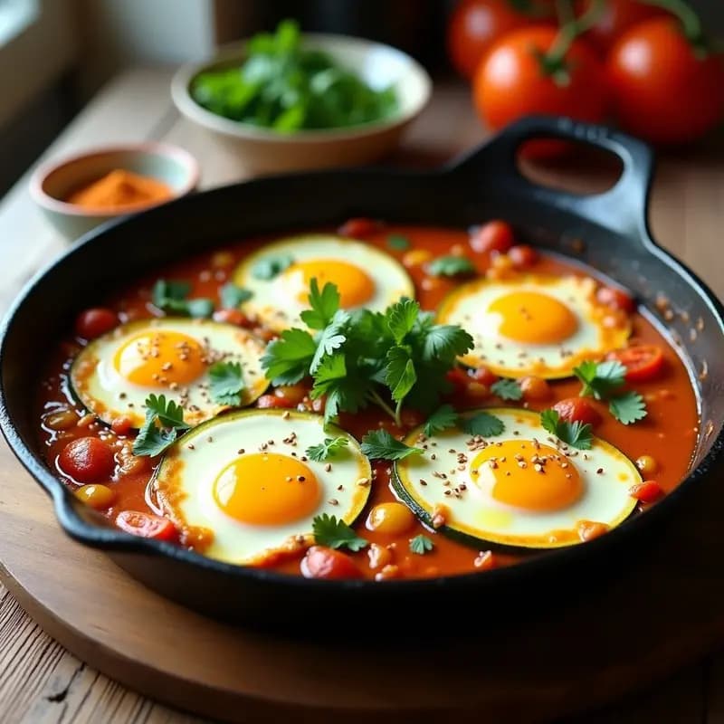 Shakshuka de Calabacín y Tomate Amarillo: Desayuno tunecino bajo en carbohidratos