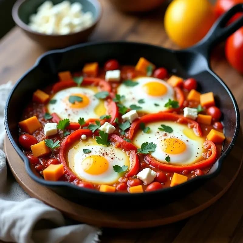 Shakshuka de Calabaza Butternut y Feta: Desayuno Israelí con Huevos Escalfados en 15 Minutos