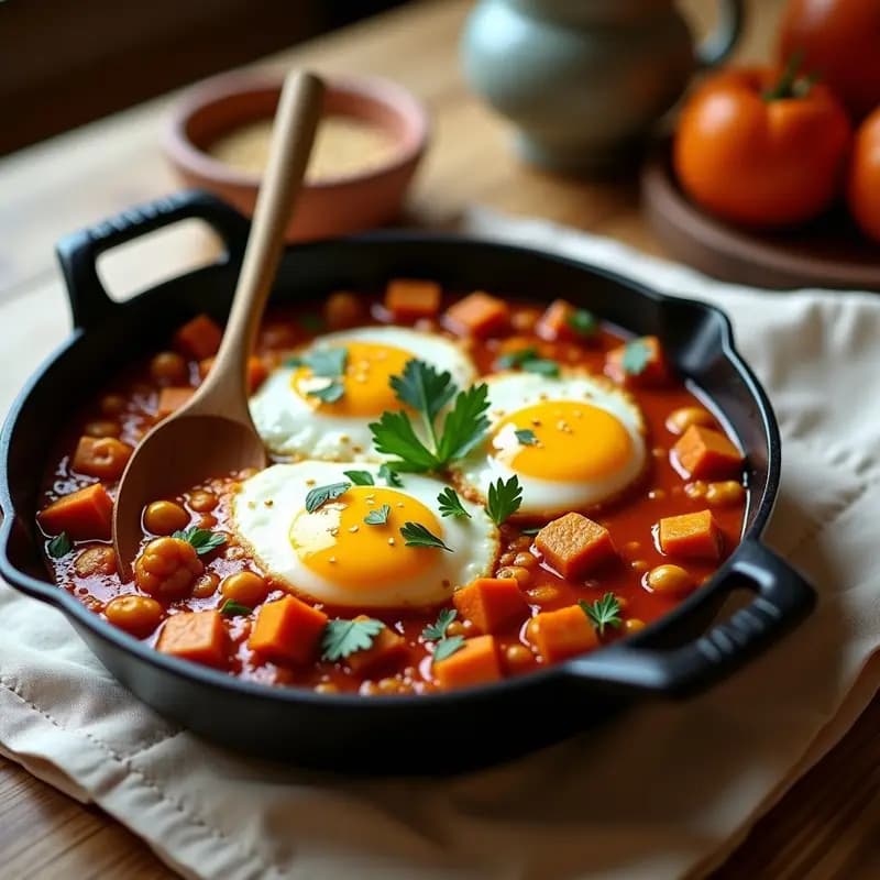 Shakshuka de Calabaza y Chickpeas: Desayuno Tunisiano Vegano con Huevo de Tofu