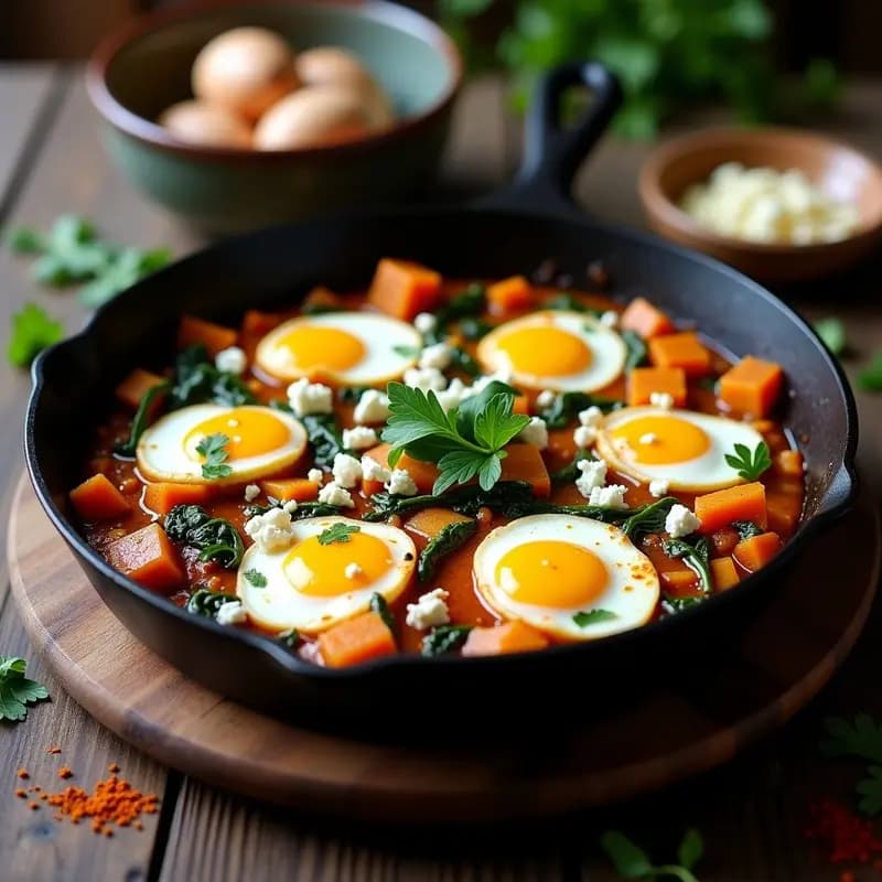 Shakshuka de Calabaza y Espinacas con Huevo de Codorniz: Desayuno Africano Keto