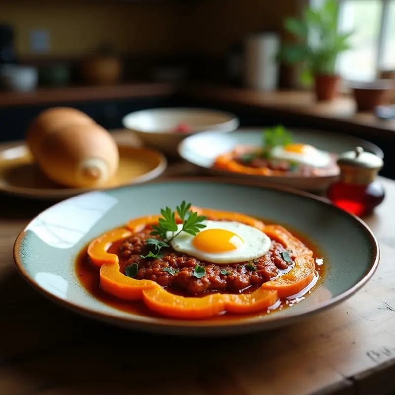 Shakshuka de Calabaza y Faisán: Receta Norteafricana de Montaña con Huevo