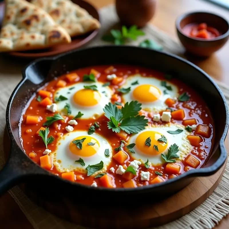 Shakshuka de Calabaza y Feta con Pan de Pita Integral: Receta Tunisina para Brunch