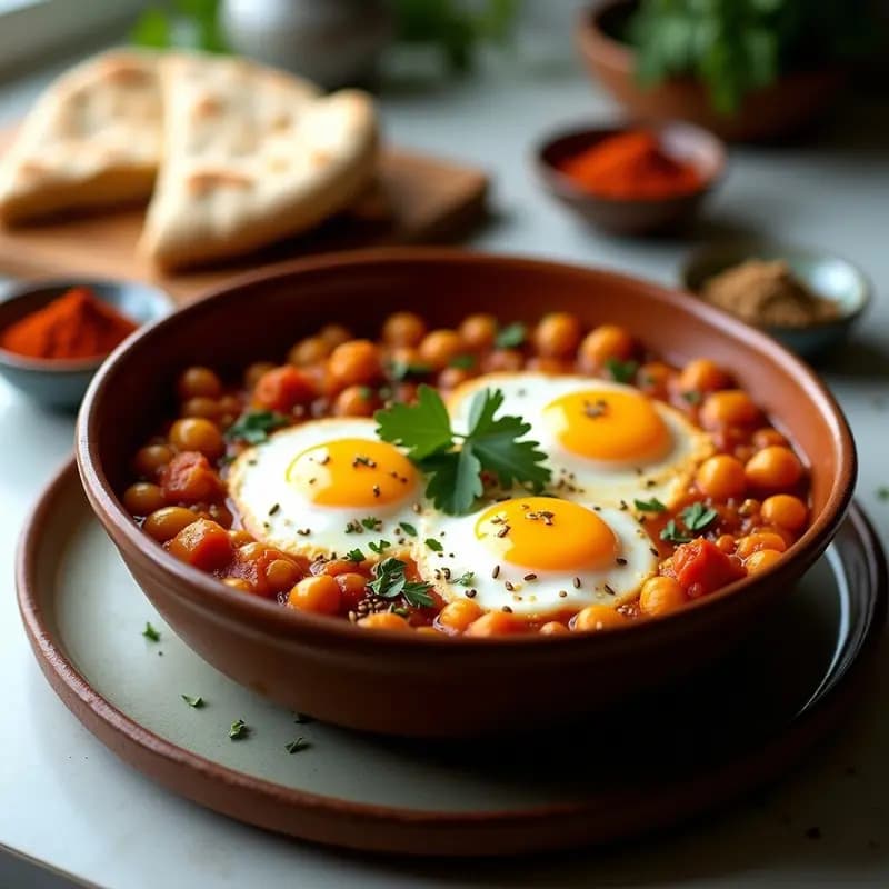 Shakshuka de Calabaza y Garbanzos con Huevo Poché: Desayuno Libanés Vegano Opcional