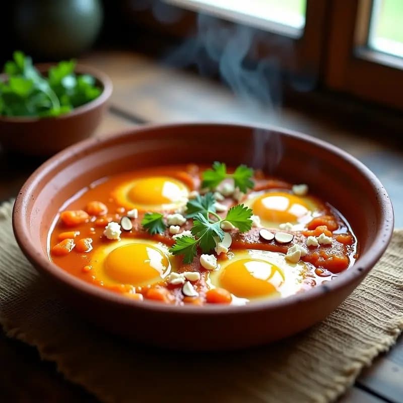 Shakshuka de Calabaza y Huevos de Pato: Receta Tunecina en Olla Lenta con Especias Berber