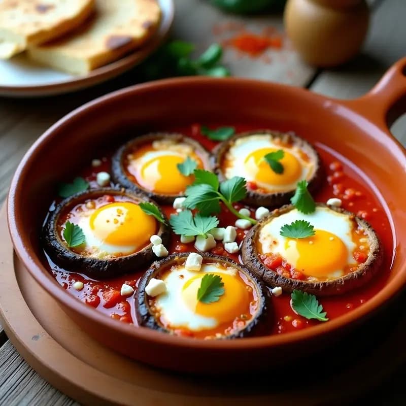 Shakshuka con Champiñones Portobello y Queso Feta: Desayuno NorthAfricano en 20 Minutos