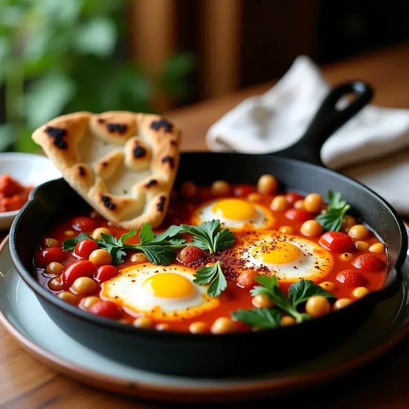 Shakshuka de Chickpeas y Espinacas con Pan de Pita Integral: Desayuno Vegano Vega en Sartén