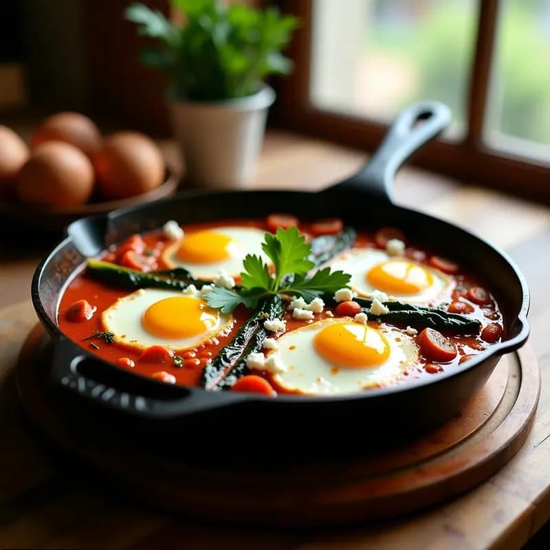 Shakshuka Tunecina con Chorizo y Espinacas: Desayuno de Alto Valor Proteico