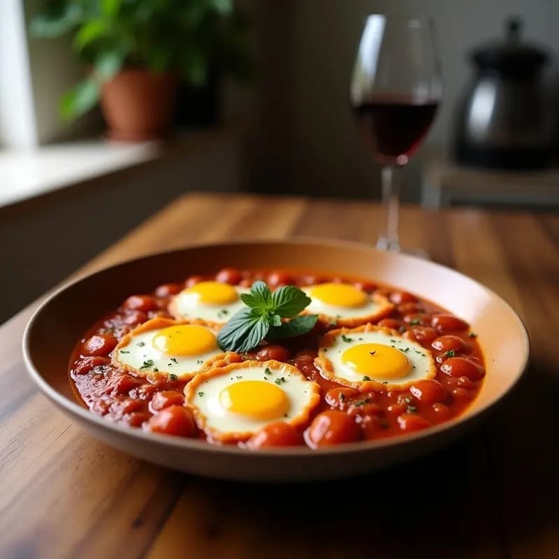Shakshuka con Chorizo Ibérico: Desayuno Norteafricano y Español Fusion en Sartén