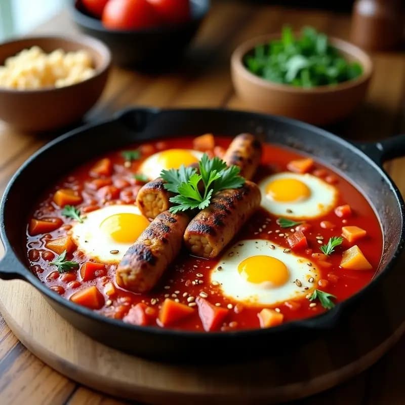 Shakshuka con Chorizo de Miso y Hongos Shiitake: Receta Norteafricana Vegana y Umami